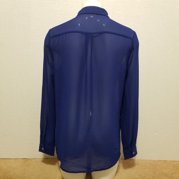 Honey Punch top Medium colorblock button up down sheer side split HT2592 - Picture 3 of 12